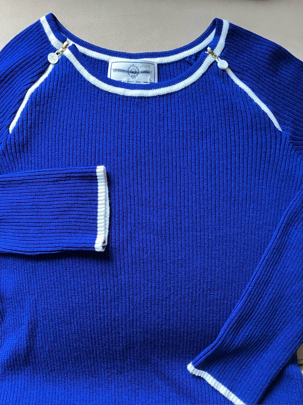 St. John Sport by Marie Gray Sailor Crewneck Sweater with Zippered & White Trim